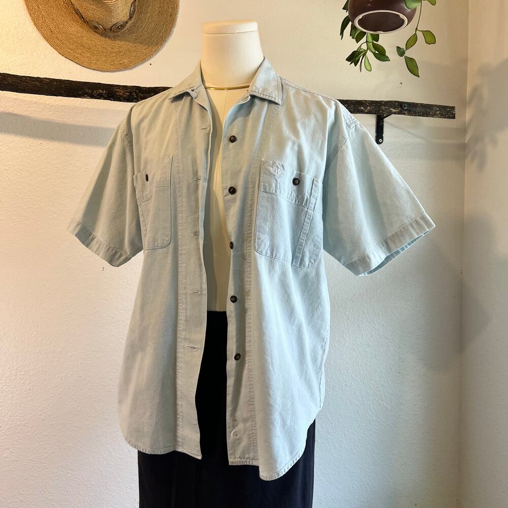 Dockers 100% Cotton 90s Blue Button Down Short Sleeve Shirt Unisex Size Small - Picture 10 of 11